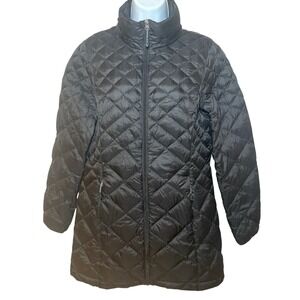 Heatkeep Womens Medium Black Diamond Quilted Down Puffer Jacket Full Zip Coat